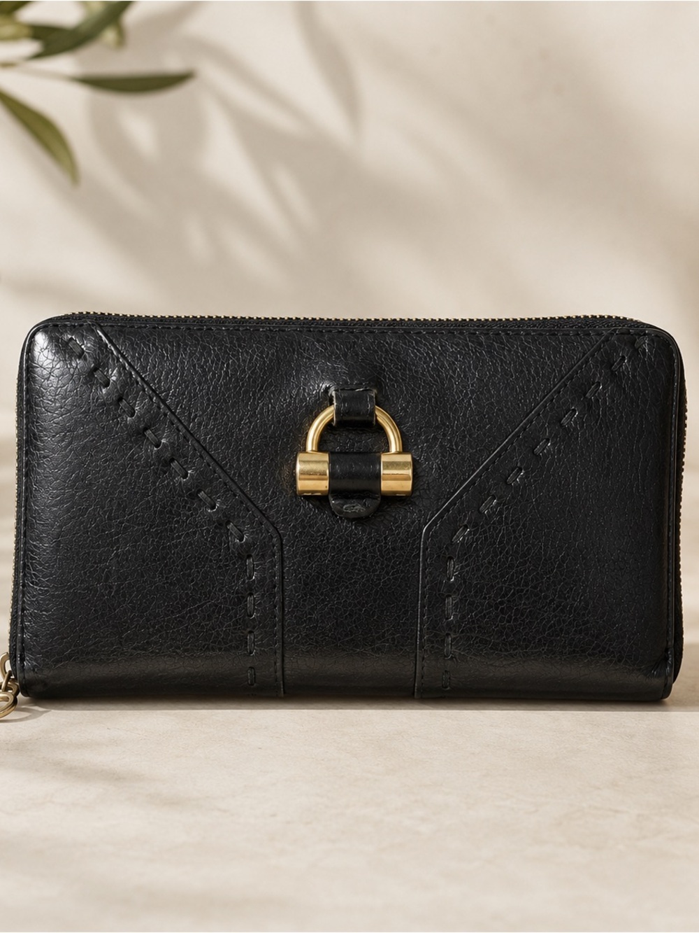 Yves Saint Laurent Paris Black Leather Zip Around Wallet with Gold Hardware - Picture 1 of 10